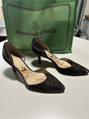 Sam Edelman Black and Brown Pointed D'Orsay Heels